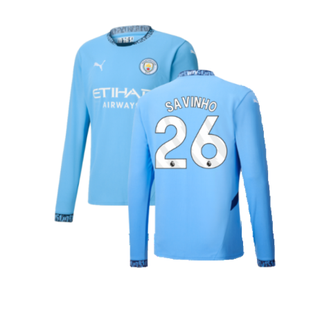 2024-2025 Man City Home Long Sleeve Shirt (Savinho 26)