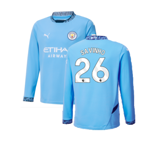 2024-2025 Man City Home Long Sleeve Shirt (Kids) (Savinho 26)