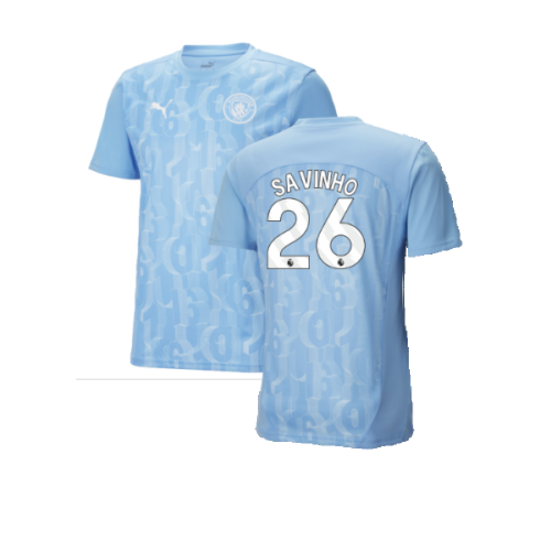 2024-2025 Man City Prematch SS Shirt (Light Blue) (Savinho 26)