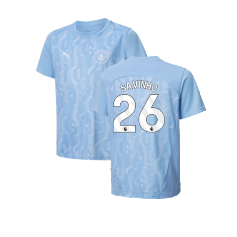 2024-2025 Man City Prematch SS Shirt (Light Blue) - Kids (Savinho 26)