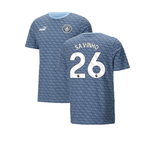 2024-2025 Man City ftblCulture Tee AOP (Navy) - Kids (Savinho 26)