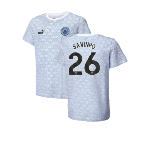 2024-2025 Man City ftblCulture Tee AOP (Light Blue) - Kids (Savinho 26)