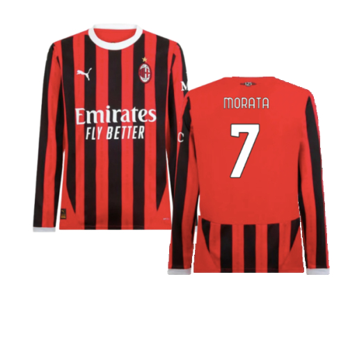 2024-2025 AC Milan Home Long Sleeve Shirt (Morata 7)