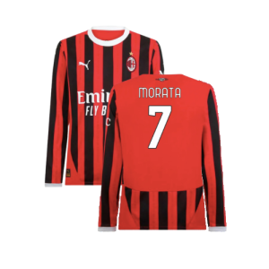 2024-2025 AC Milan Home Long Sleeve Shirt (Morata 7)