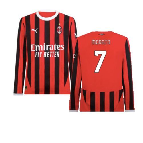 2024-2025 AC Milan Home Long Sleeve Shirt (Morata 7)