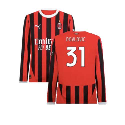 2024-2025 AC Milan Home Long Sleeve Shirt (Pavlovic 31)