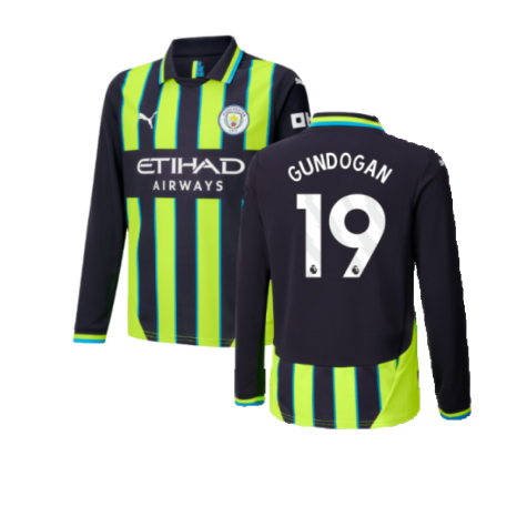 2024-2025 Man City Away Long Sleeve Shirt (Kids) (Gundogan 19)