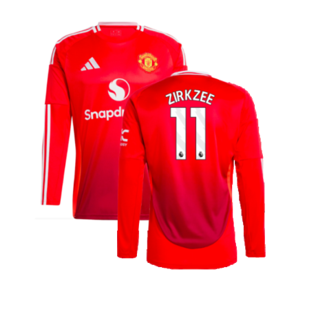 2024-2025 Man Utd Long Sleeve Home Shirt (Zirkzee 11)