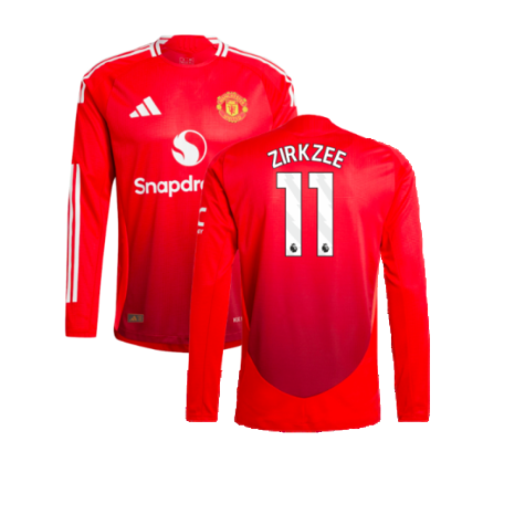 2024-2025 Man Utd Authentic Long Sleeve Home Shirt (Zirkzee 11)