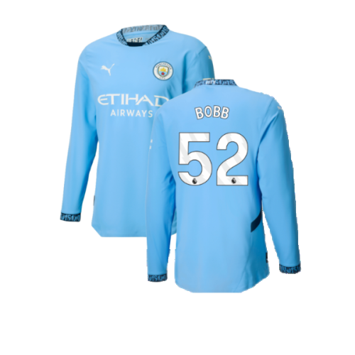 2024-2025 Man City Authentic Long Sleeve Home Shirt (Bobb 52)