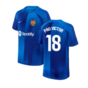 2024-2025 Barcelona Pre-Match Shirt (Blue) - Kids (Pau Victor 18)