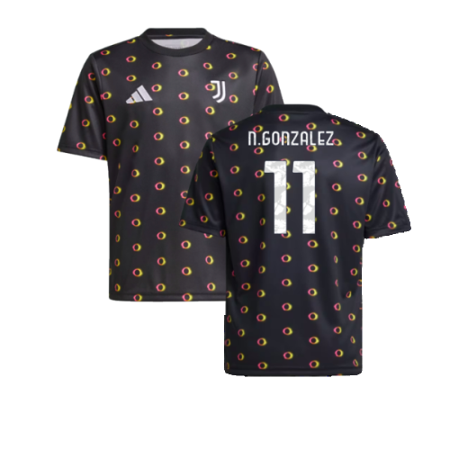 2024-2025 Juventus Pre-Match Shirt (Black) - Kids (N.Gonzalez 11)