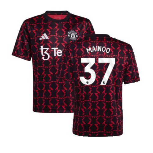 2024-2025 Man Utd Pre-Match Shirt (Black) - Kids (Mainoo 37)