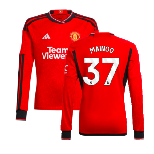 2023-2024 Man Utd Home Long Sleeve Shirt (Kids) (Mainoo 37)