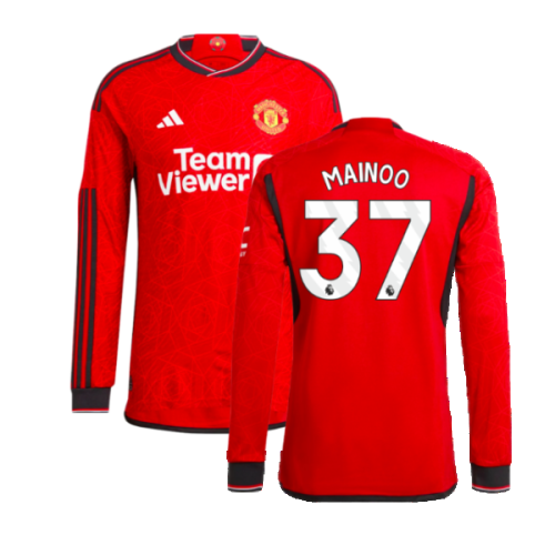 2023-2024 Man Utd Authentic Long Sleeve Home Shirt (Mainoo 37)