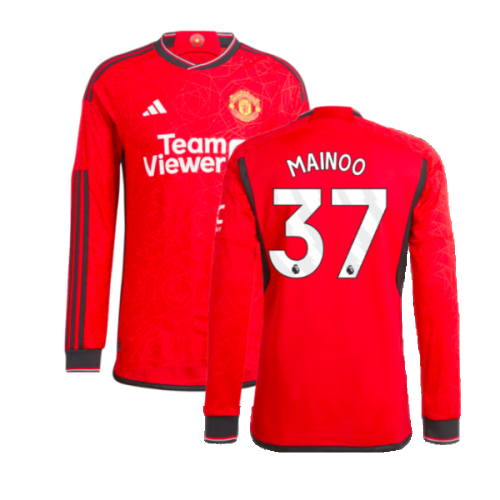 2023-2024 Man Utd Long Sleeve Home Shirt (Mainoo 37)