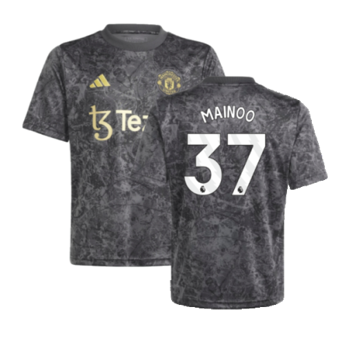 2023-2024 Man Utd Pre-Match Shirt (Black) - Kids (Mainoo 37)