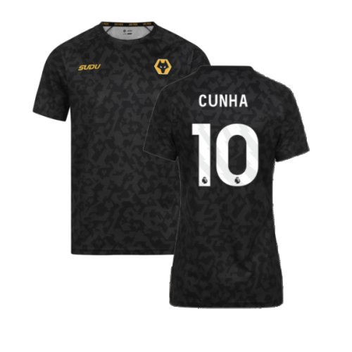 2024-2025 Wolves Pre Match Training Shirt (Black) (Cunha 10)