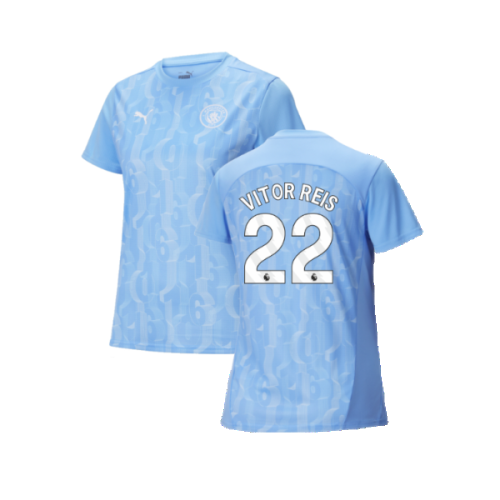 2024-2025 Man City Prematch SS Shirt (Light Blue) - Womens (Vitor Reis 22)