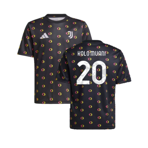 2024-2025 Juventus Pre-Match Shirt (Black) - Kids (Kolo Muani 20)