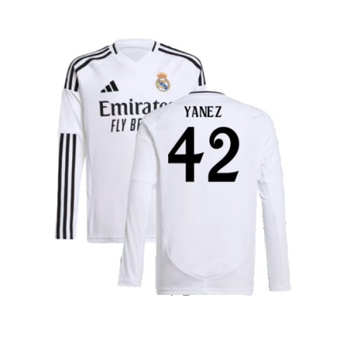 2024-2025 Real Madrid Long Sleeve Home Shirt (Kids) (Yanez 42)