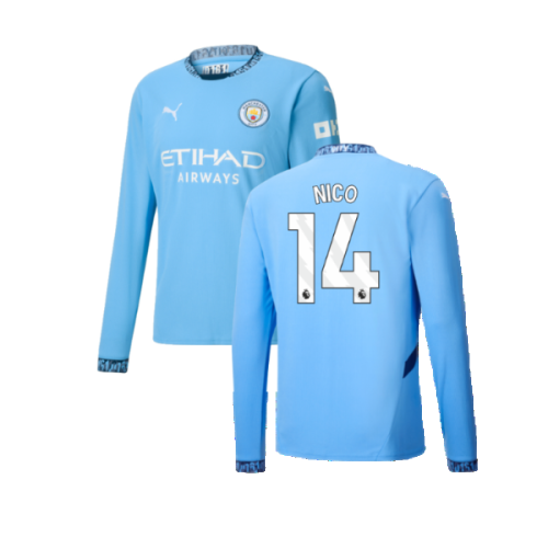 2024-2025 Man City Home Long Sleeve Shirt (Nico 14)