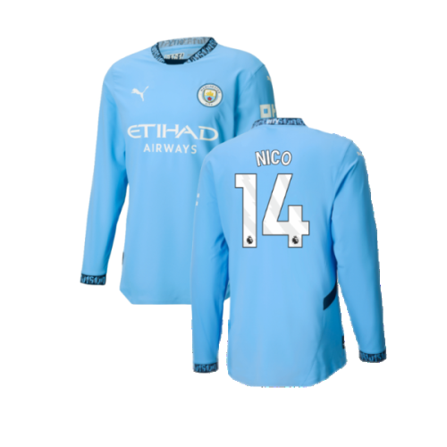 2024-2025 Man City Authentic Long Sleeve Home Shirt (Nico 14)