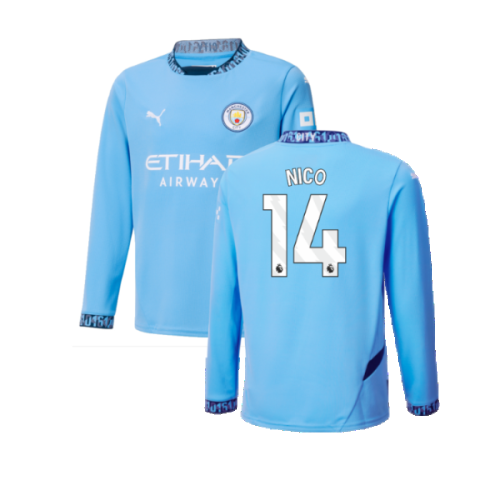 2024-2025 Man City Home Long Sleeve Shirt (Kids) (Nico 14)