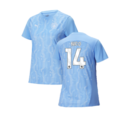 2024-2025 Man City Prematch SS Shirt (Light Blue) - Womens (Nico 14)