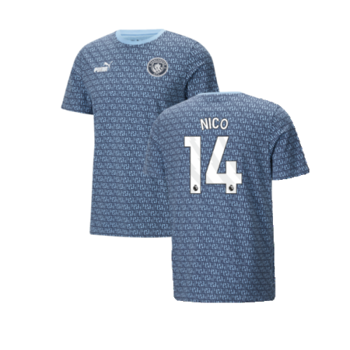 2024-2025 Man City ftblCulture Tee AOP (Navy) - Kids (Nico 14)