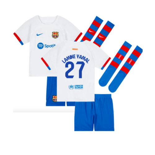 2023-2024 Barcelona Away Little Boys Mini Kit (Lamine Yamal 27)