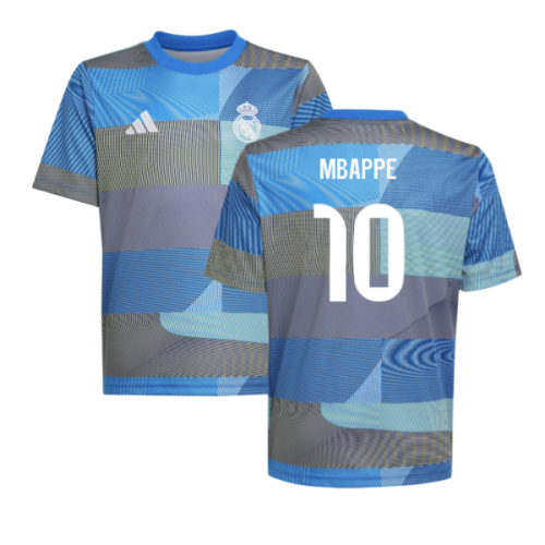 2025-2026 Real Madrid Pre-Match Shirt (Blue) - Kids (Mbappe 10)