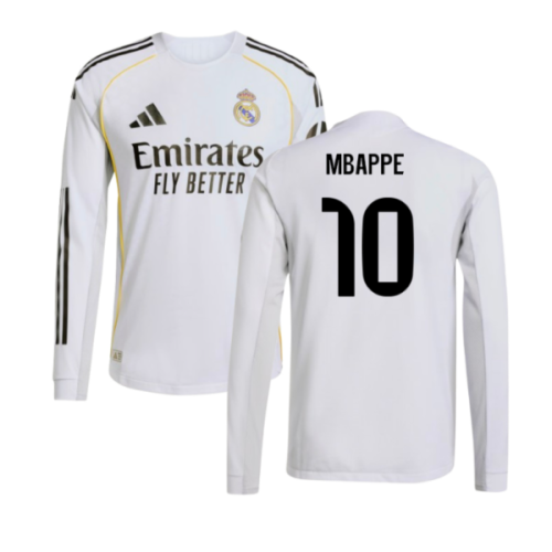2025-2026 Real Madrid Authentic Long Sleeve Home Shirt (Mbappe 10)