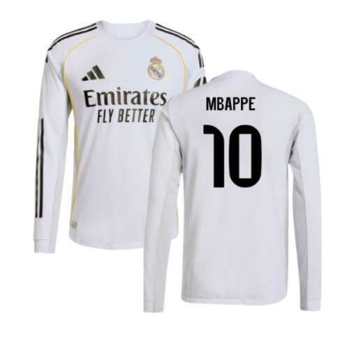 2025-2026 Real Madrid Authentic Long Sleeve Home Shirt (Mbappe 10)