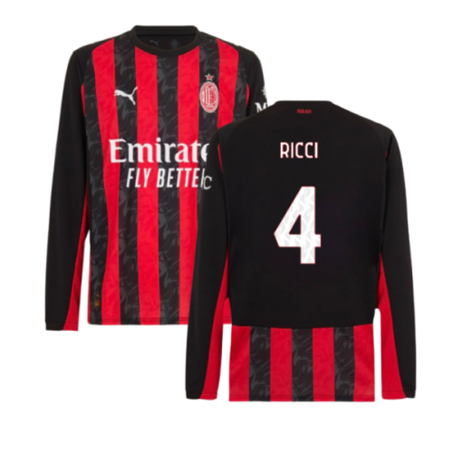 2025-2026 AC Milan Long Sleeve Home Shirt (Ricci 4)