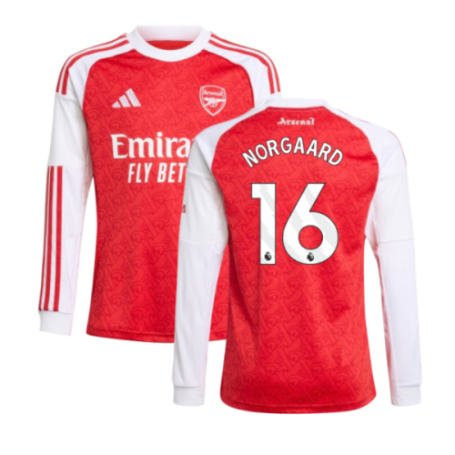 2025-2026 Arsenal Long Sleeve Home Shirt (Kids) (Norgaard 16)