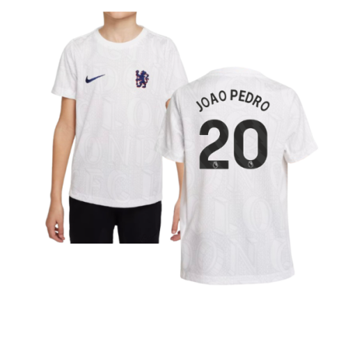 2025-2026 Chelsea Pre-Match Shirt (White) - Kids (Joao Pedro 20)
