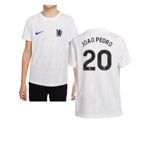 2025-2026 Chelsea Pre-Match Shirt (White) - Kids (Joao Pedro 20)