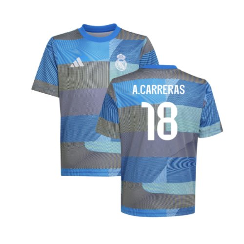 2025-2026 Real Madrid Pre-Match Shirt (Blue) - Kids (A.Carreras 18)