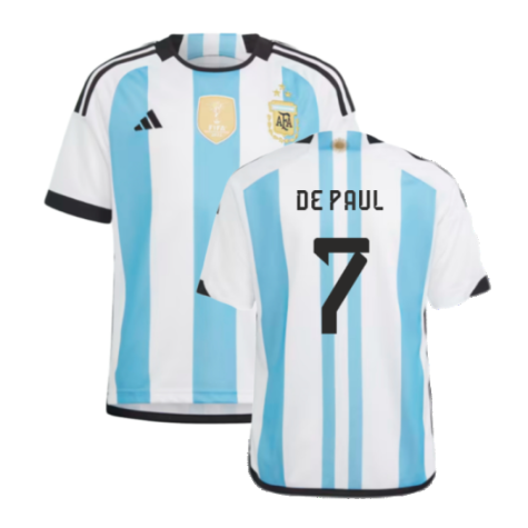 Argentina 2022 World Cup Winners Home Shirt - Kids (DE PAUL 7)