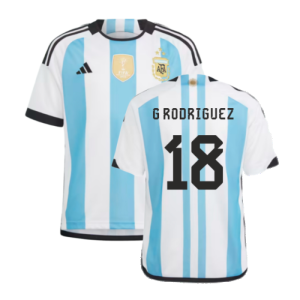 Argentina 2022 World Cup Winners Home Shirt - Kids (G RODRIGUEZ 18)