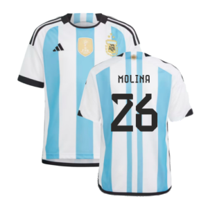 Argentina 2022 World Cup Winners Home Shirt - Kids (MOLINA 26) Argentina 2022 World Cup Winners Home Shirt - Kids (MOLINA 26)