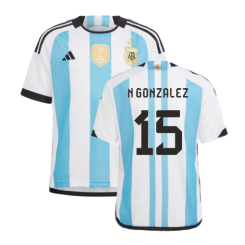 Argentina 2022 World Cup Winners Home Shirt - Kids (N GONZALEZ 15)