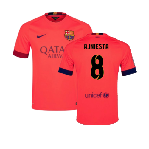 Barcelona 2014-15 Away Shirt ((Excellent) L) (A.Iniesta 8)