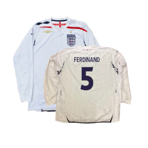 England 2007-09 Long Sleeve Home Shirt (XXL) (Very Good) (FERDINAND 5)