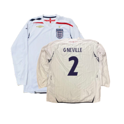 England 2007-09 Long Sleeve Home Shirt (XXL) (Very Good) (G NEVILLE 2)
