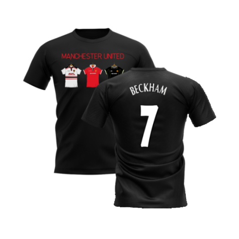 Manchester United 1998-1999 Retro Shirt T-shirt - Text (Black) (Beckham 7)