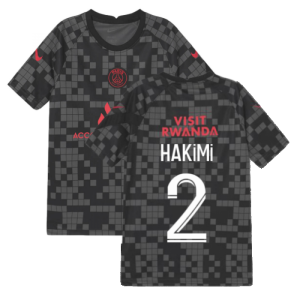 PSG 2021-2022 Pre-Match Training Shirt (Black) - Kids (HAKIMI 2)