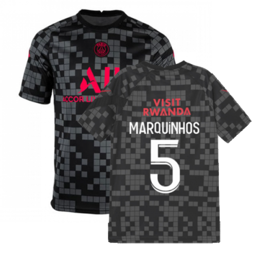 PSG 2021-2022 Pre-Match Training Shirt (Black) (MARQUINHOS 5)