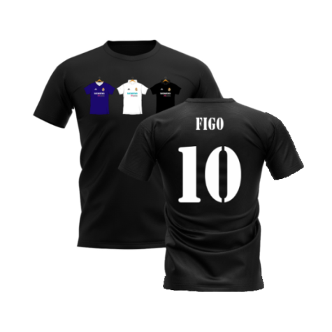 Real Madrid 2002-2003 Retro Shirt T-shirt (Black) (Figo 10)